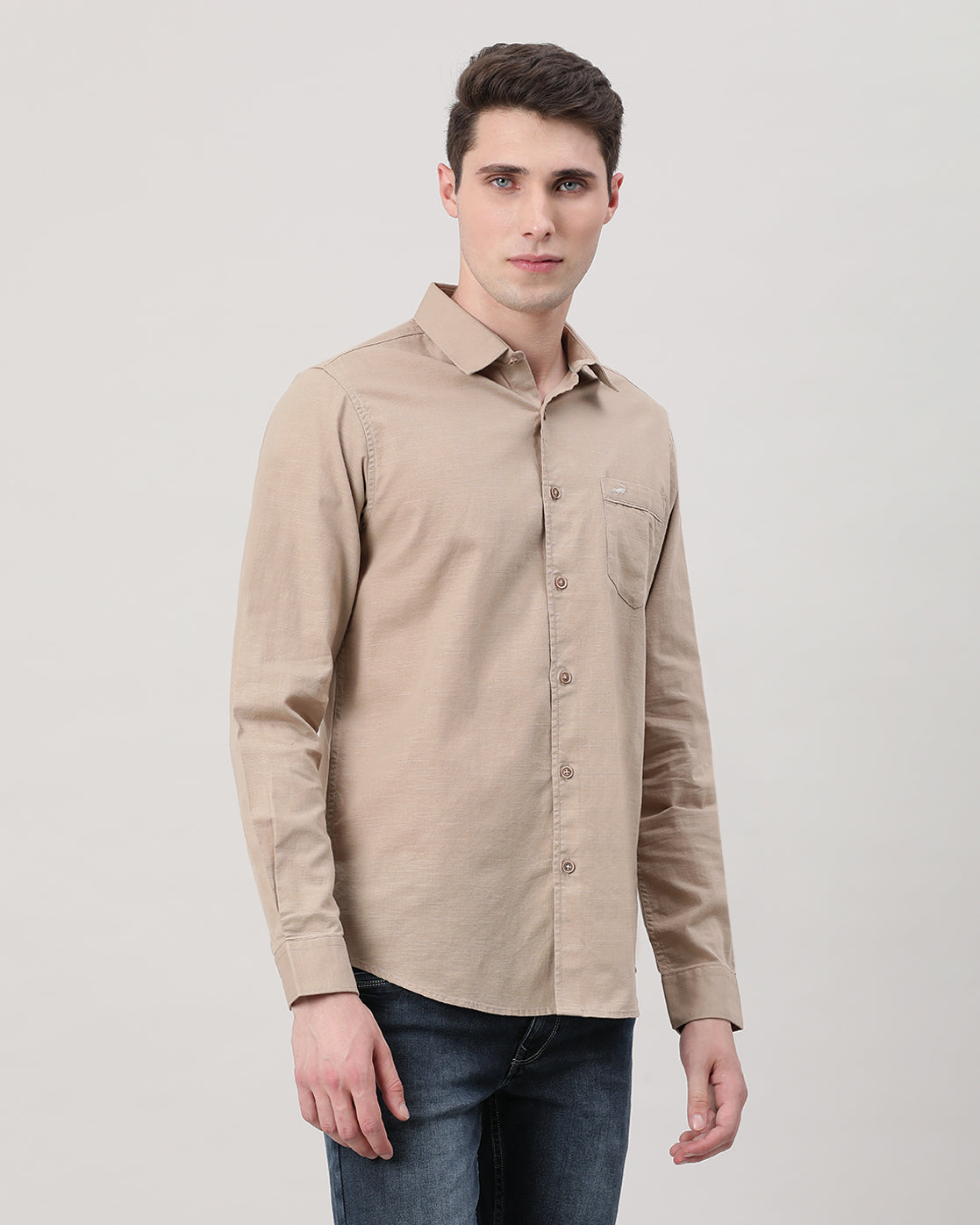 Casual Full Sleeve Comfort Fit Solid Shirt Khaki with Collar
