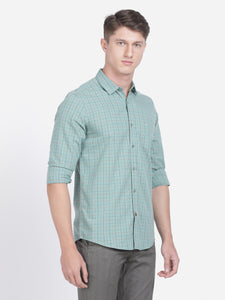 Casual Full Sleeve Slim Fit Small Checks Green with Collar Shirt for Men