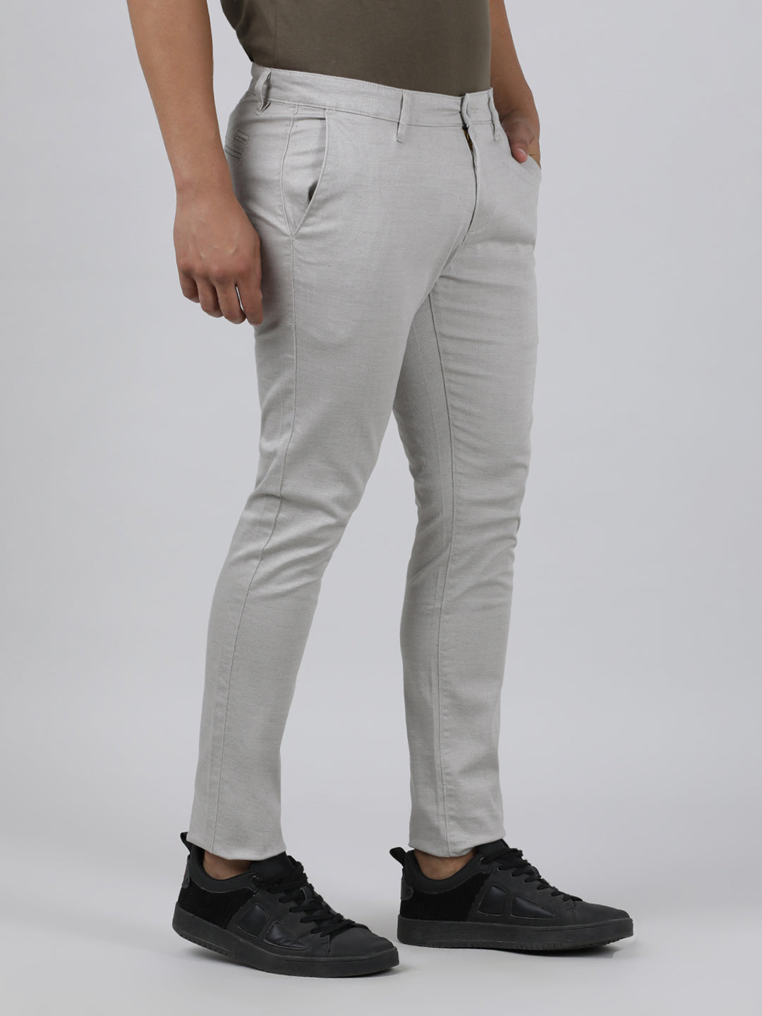 Casual Slim Fit Printed Beige Trousers for Men