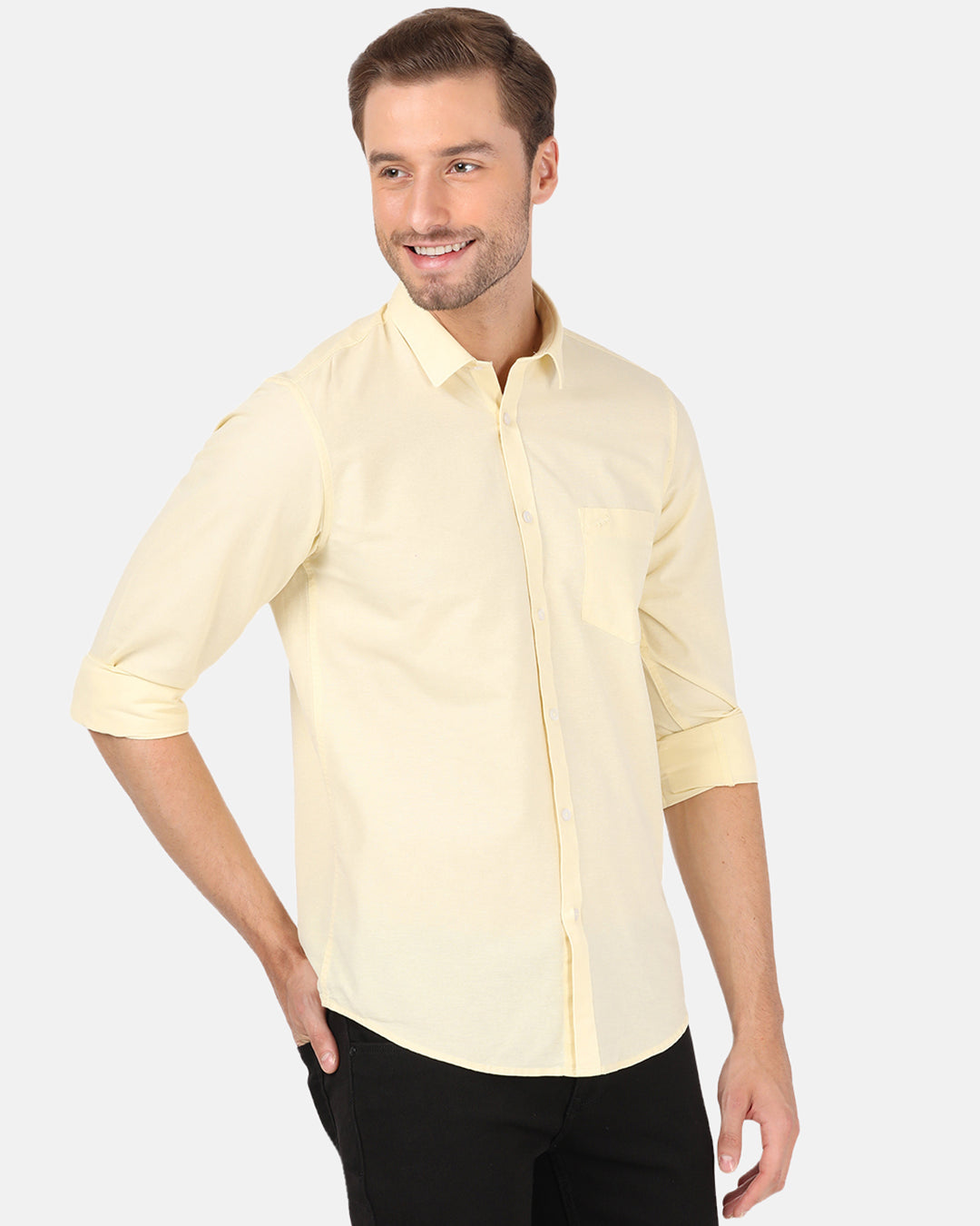 Crocodile Casual Full Sleeve Slim Fit Solid Yellow Shirt for Men