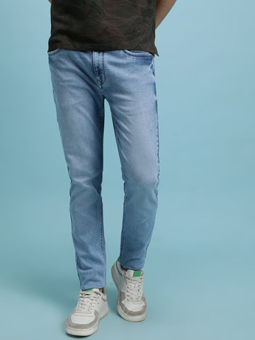 Cloud Washed Jeans In Ice Blue Colour