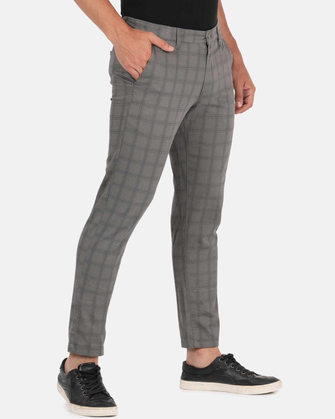 Crocodile Casual Slim Fit Printed Grey Trousers for Men