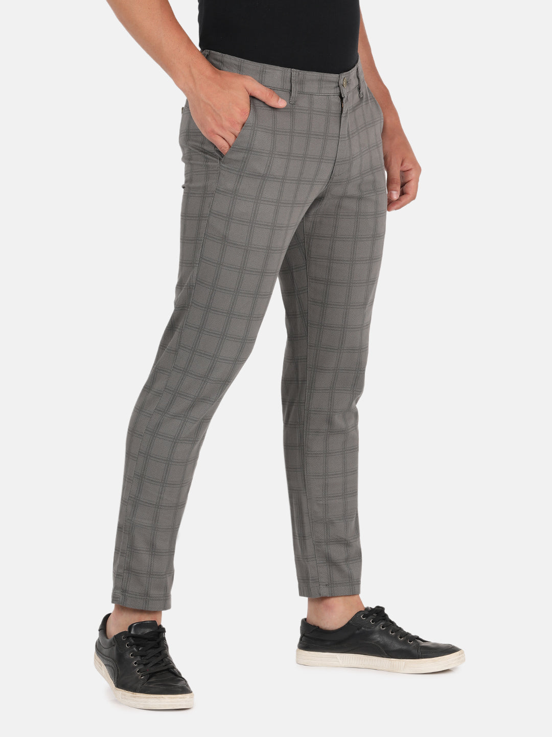 Crocodile Casual Slim Fit Printed Grey Trousers for Men