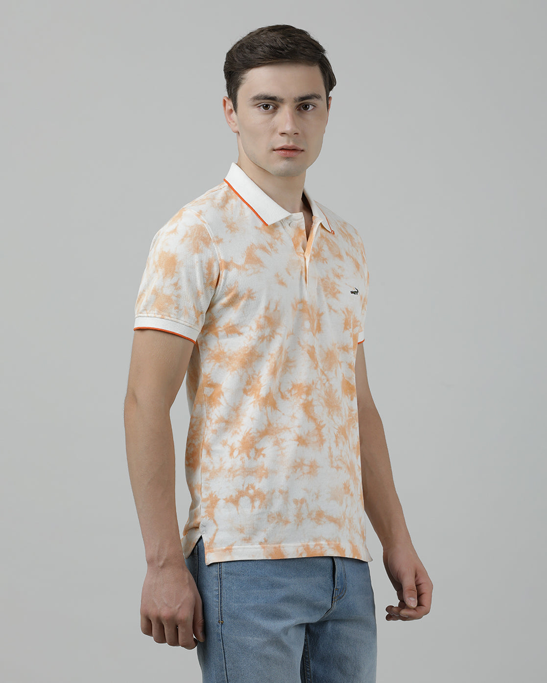 Casual Orange T-Shirt Tie and Dye Half Sleeve Slim Fit with Collar for Men