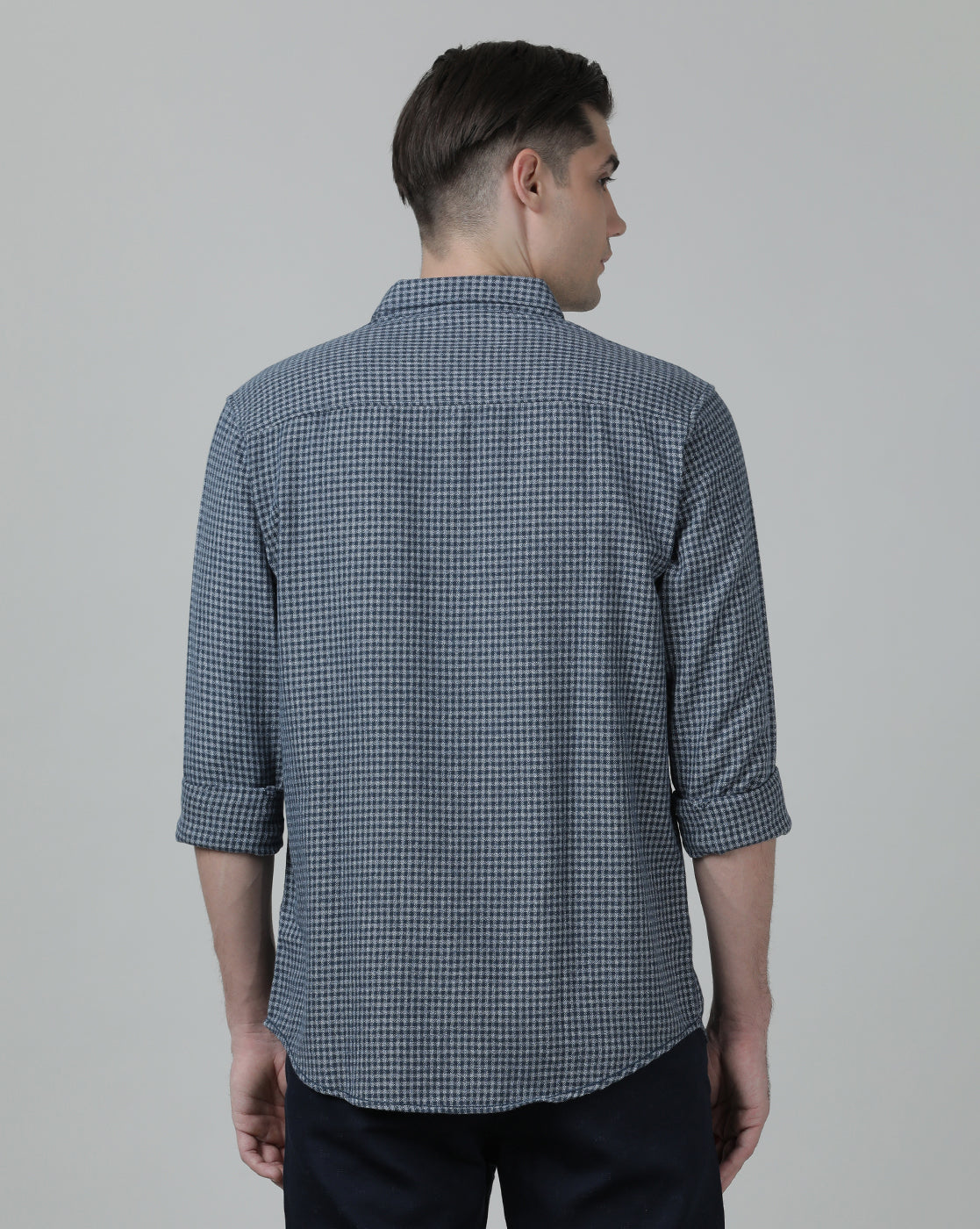 Casual Checks Comfort Fit Navy Full Sleeve Shirt with Collar