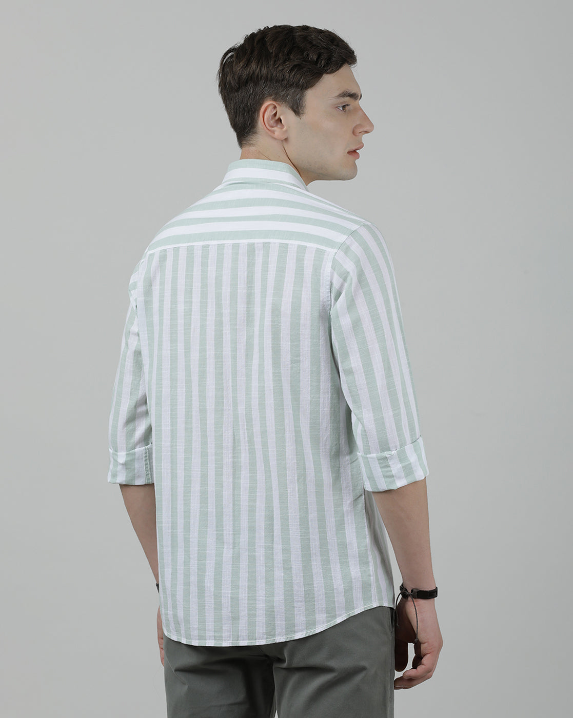 Casual Full Sleeve Comfort Fit Stripe Shirt Green for Men