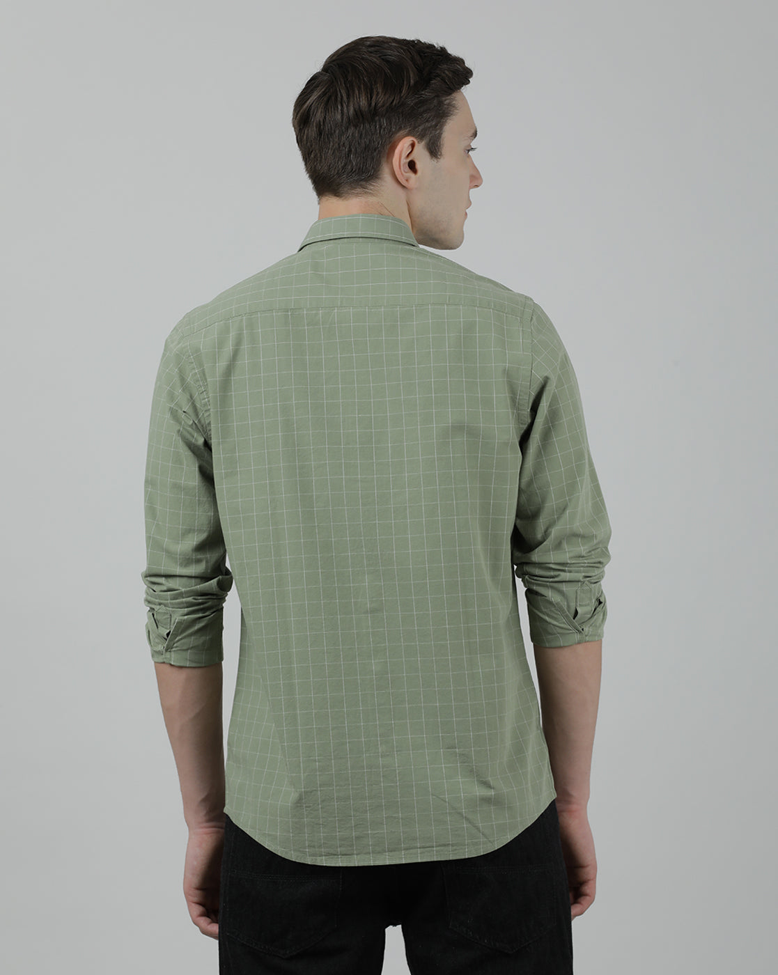 Casual Full Sleeve Slim Fit Checked Shirt Olive for Men