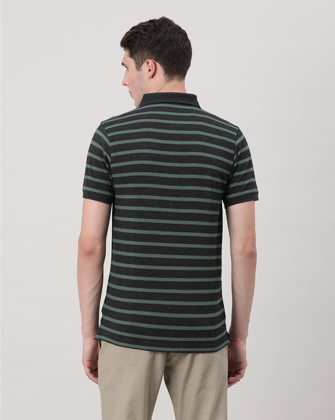 Casual Green T-Shirt Striper Half Sleeve Slim Fit with Collar