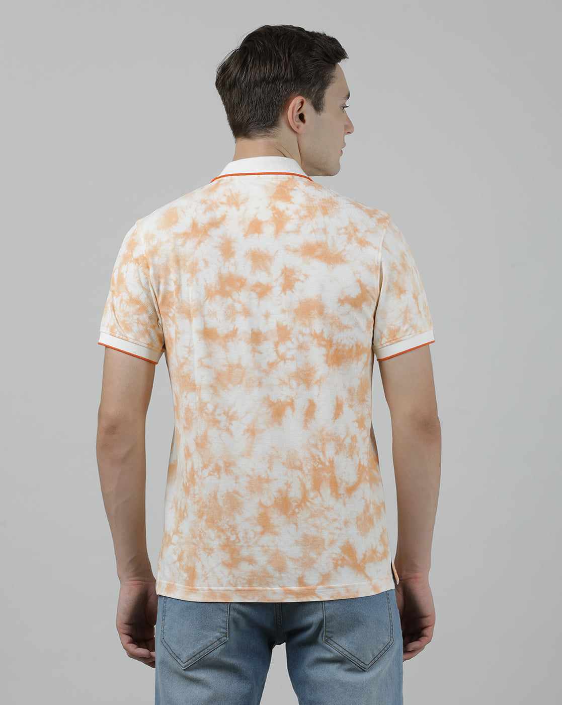 Casual Orange T-Shirt Tie and Dye Half Sleeve Slim Fit with Collar for Men