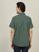 Crocodile Men Solid Green Cotton Shirt