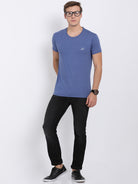 Men's Solid Round Neck Half Sleeve Cotton T-Shirt - BLUE MELANGE