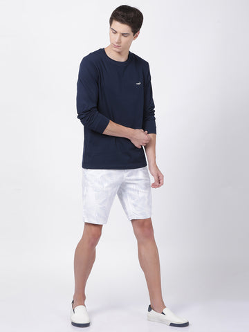 Men'S Solid Round Neck Full Sleeve Cotton T-Shirt - Navy