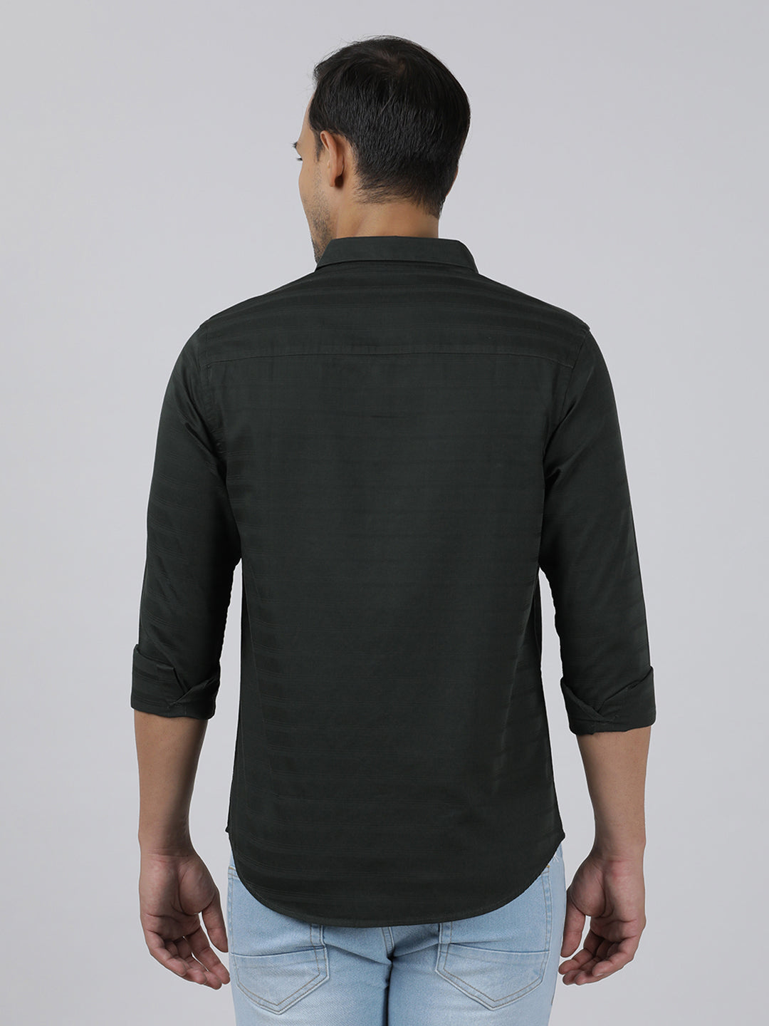 Casual Green Full Sleeve Regular Fit Solid Shirt with Collar for Men