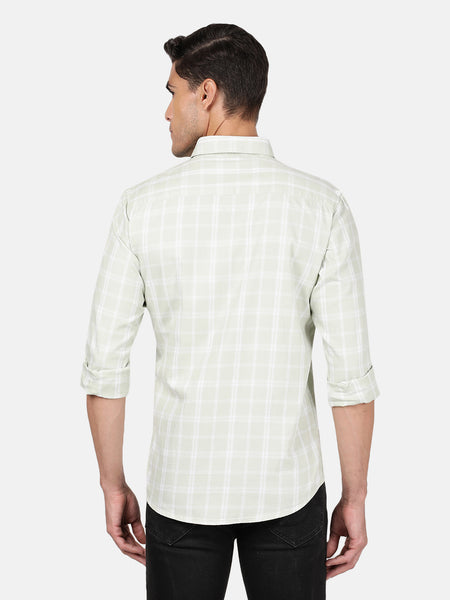Casual Full Sleeve Comfort Fit Checks Light Green With Collar Shirt For Men