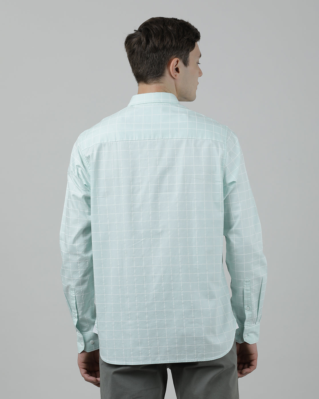 Casual Green Full Sleeve Comfort Fit Checks Shirt with Collar for Men