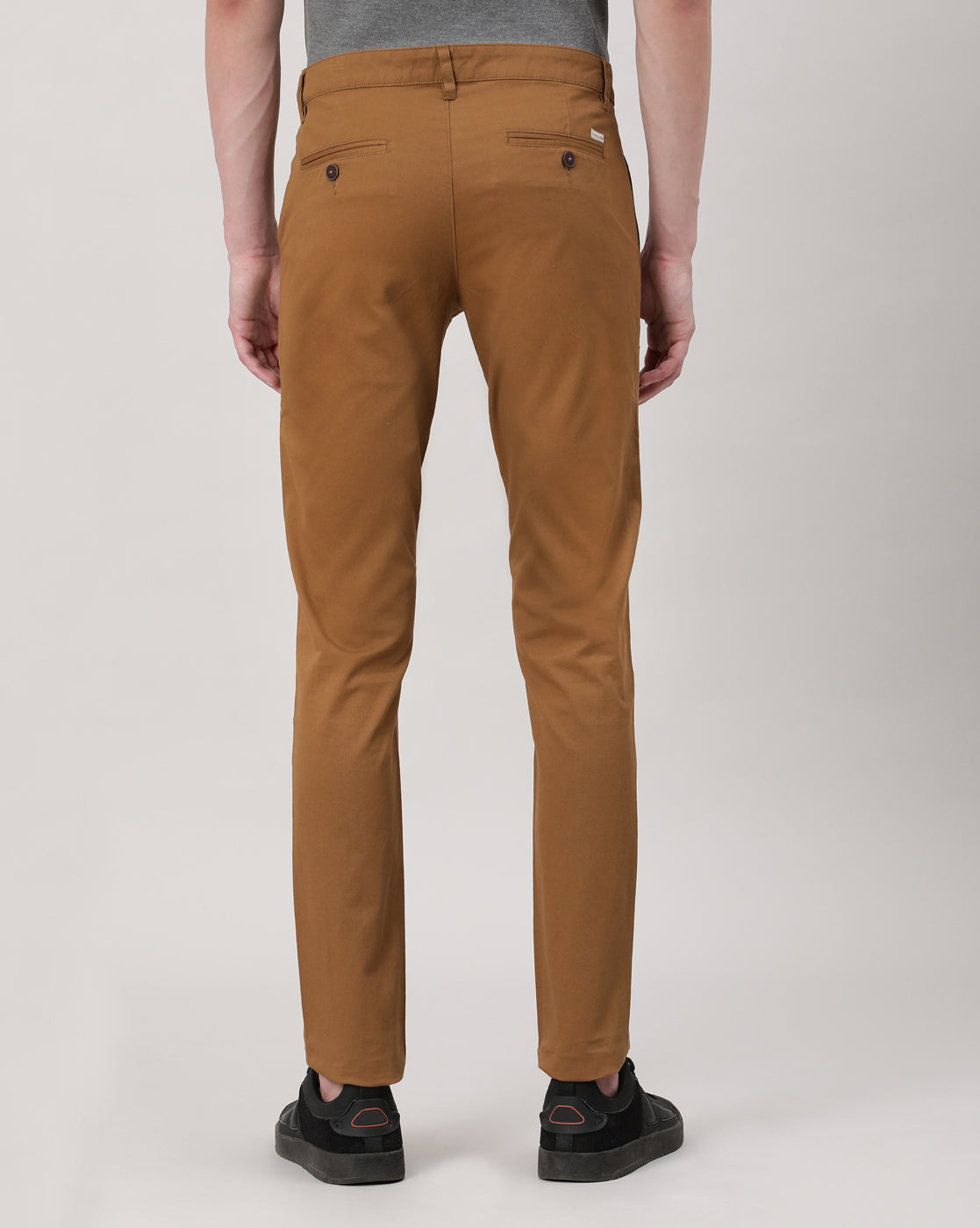 Casual Trim Fit Solid Khaki Trousers for Men