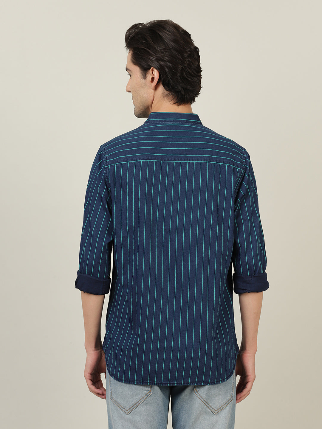 Crocodile Men Indigo Stripe Regular Fit Shirt