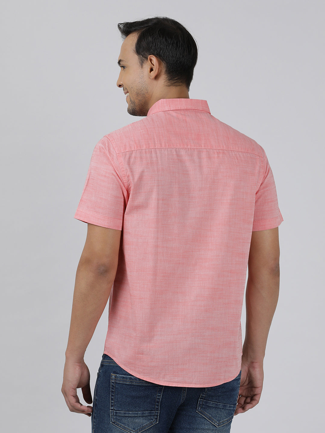 Casual Pink Half Sleeve Regular Fit Solid Shirt with Collar for Men