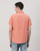 Casual Peach Half Sleeve Comfort Fit Solid Shirt with Collar for Men