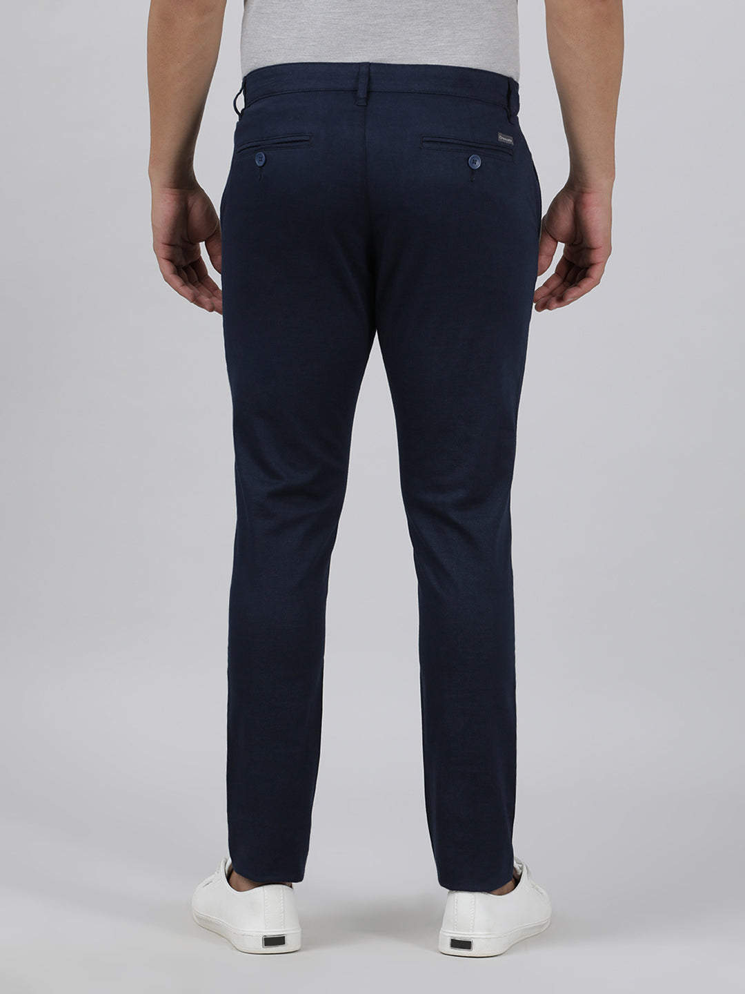 Casual Slim Fit Printed Navy Trousers for Men