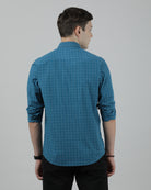 Casual Full Sleeve Slim Fit Checked Shirt Teal for Men