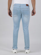 Casual Slim Fit Solid Light Blue Denim for Men