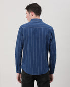 Casual Full Sleeve Comfort Fit Stripe Shirt Indigo with Collar for Men