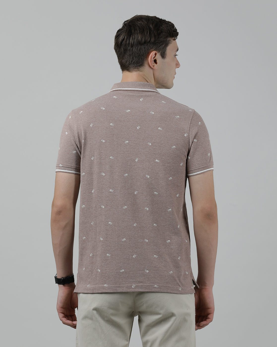 Casual Brown Printed T-Shirt Half Sleeve Slim Fit Melange with Collar for Men