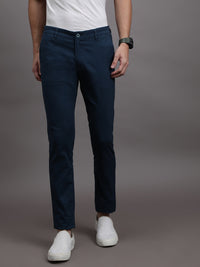 Solid Slim Fit Casual Navy Trouser