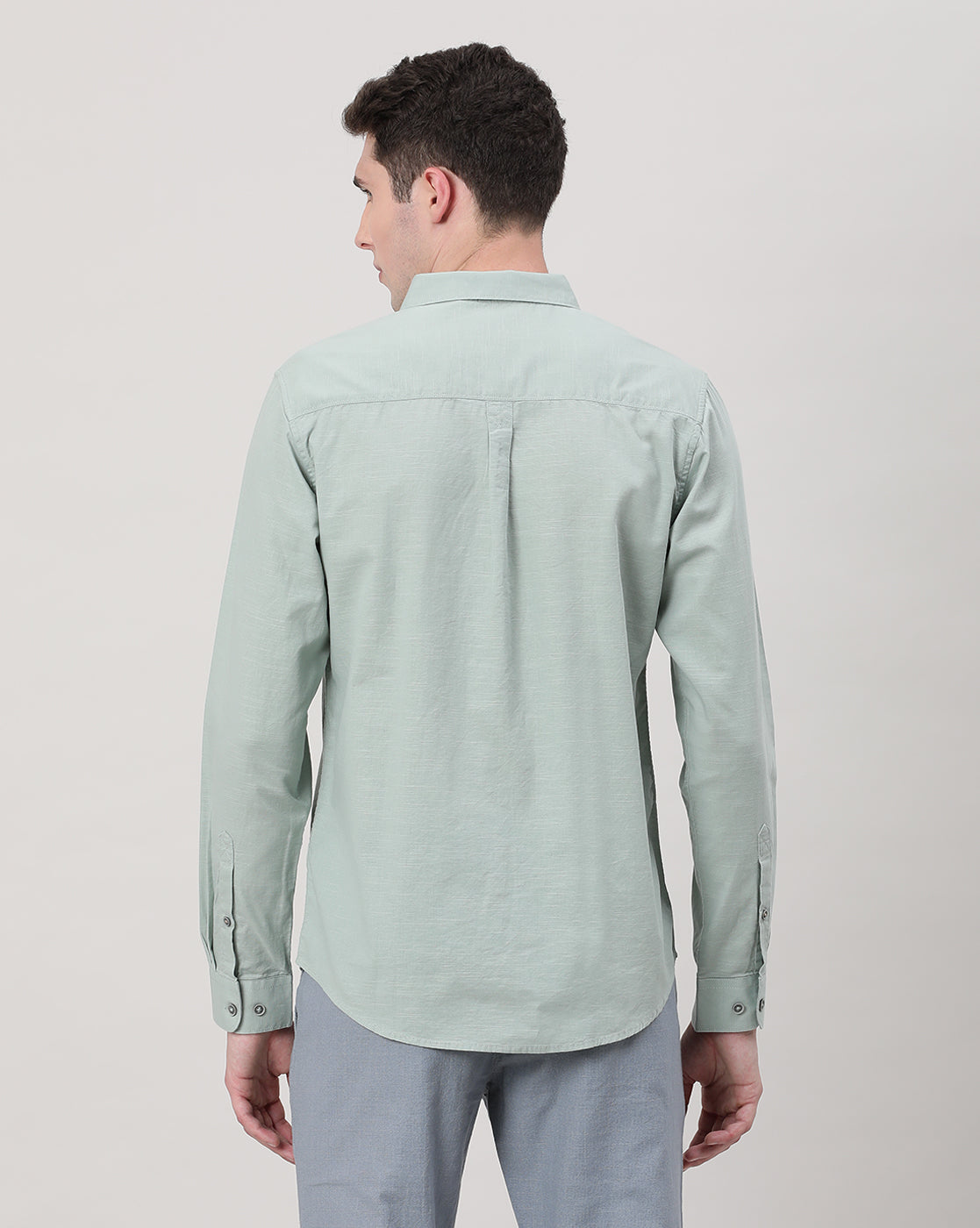 Casual Full Sleeve Comfort Fit Textured Plain Shirt Pale Aqua with Collar