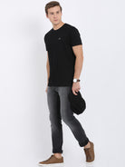 Men's Solid Round Neck Half Sleeve Cotton T-Shirt - BLACK