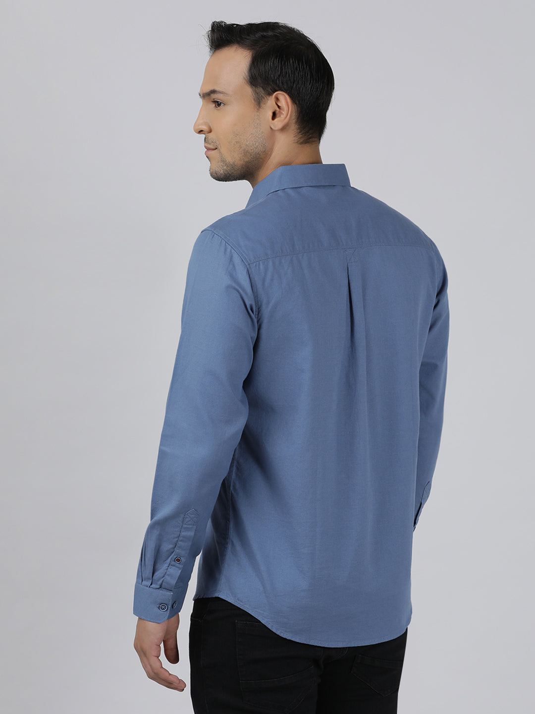 Casual Salte Blue Full Sleeve Comfort Fit Solid Shirt with Collar for Men