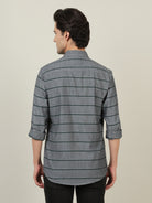 Crocodile Men Grey Stripe Slim Fit Shirt