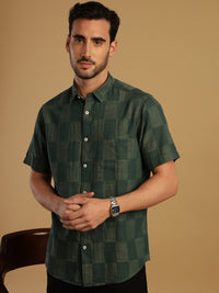 Green Checked Casual Half Sleeve 100% Cotton Shirt