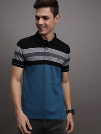Casual Striped Black Polo T-Shirt