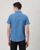 Casual Royal Blue Half Sleeve Comfort Fit Solid Shirt with Collar for Men