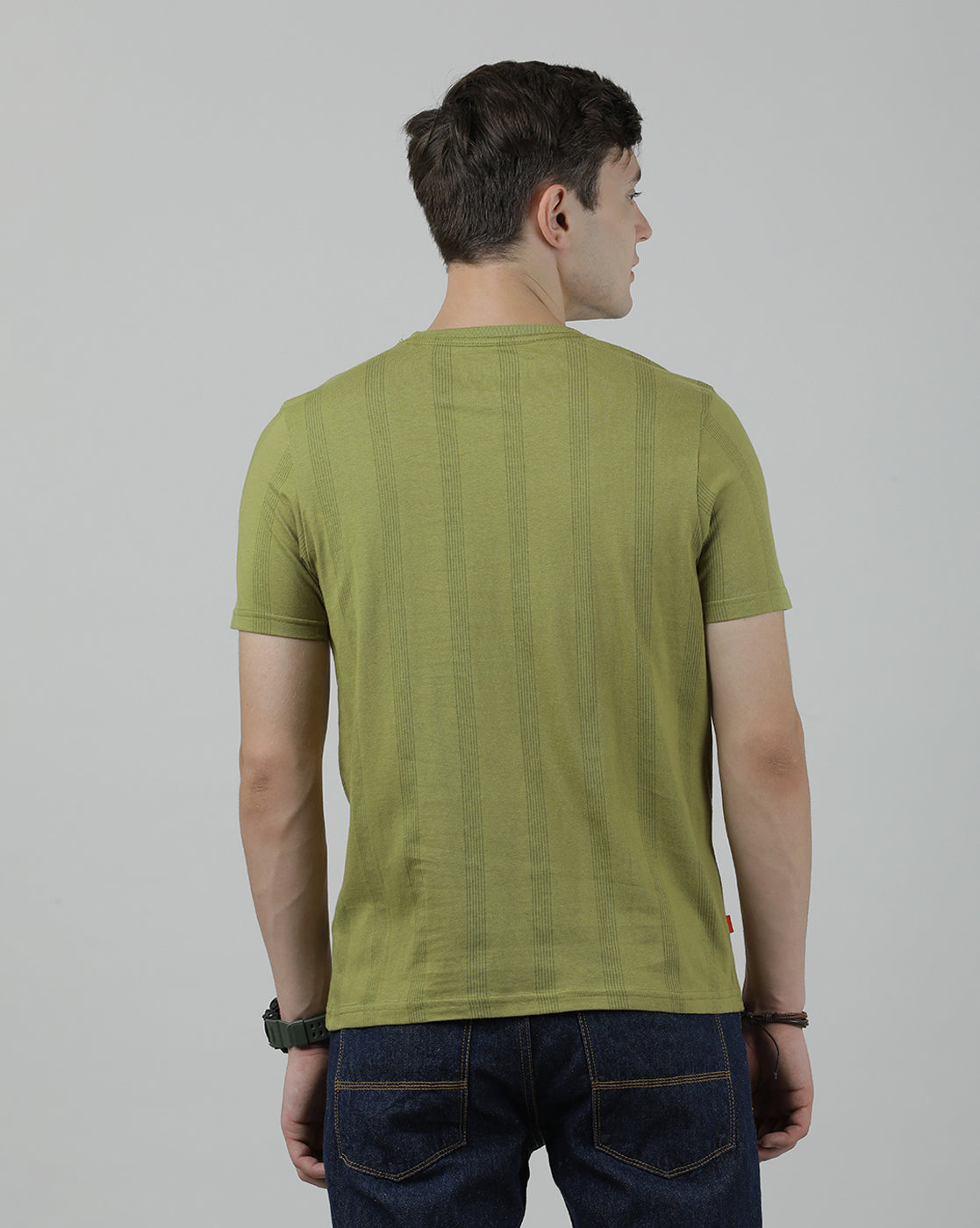 Casual Crew Neck Olive Printed T-Shirt Half Sleeve Slim Fit Jersey with Collar for Men