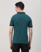 Casual T-Shirt Half Sleeve Slim Fit Solid Printed with Collar Teal for Men