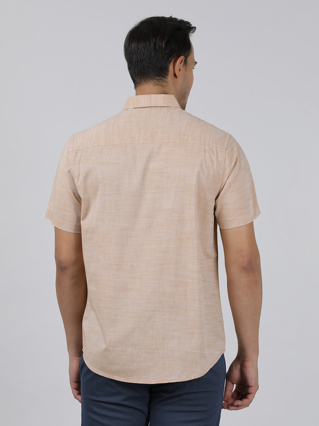 Casual Beige Half Sleeve Regular Fit Solid Shirt with Collar for Men