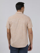 Casual Beige Half Sleeve Regular Fit Solid Shirt with Collar for Men