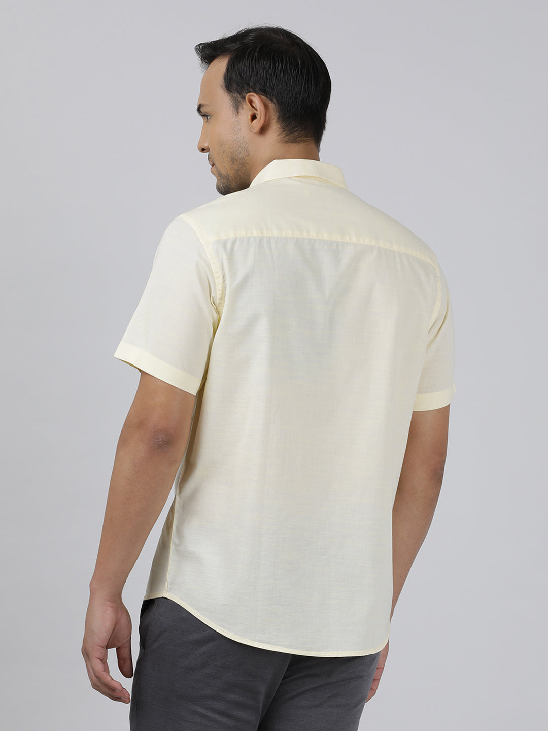 Casual Yellow Half Sleeve Regular Fit Solid Shirt with Collar for Men