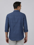 Casual Navy Full Sleeve Regular Fit Stripe Shirt with Collar for Men