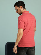 Crocodile Honey Comb Textured Stripe Polo T-Shirt