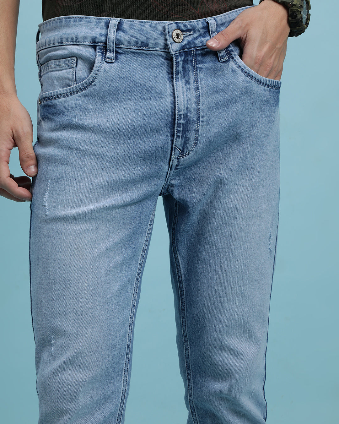 CLOUD WASHED JEANS IN ICE BLUE COLOUR