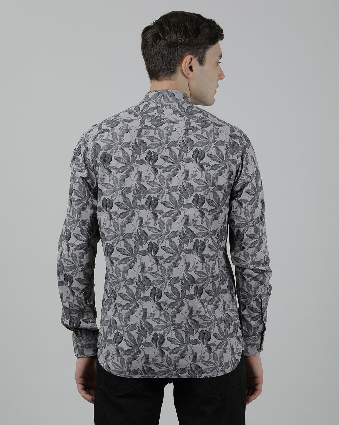 Casual Full Sleeve Slim Fit Printed Shirt Grey for Men