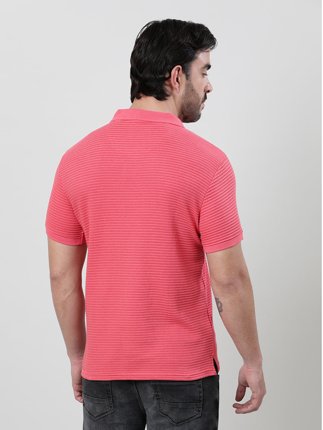 Red Half Sleeve Jacquard Polo Slim Fit T-Shirt