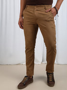 BROWN TEXTURED SLUB FABRIC TROUSER