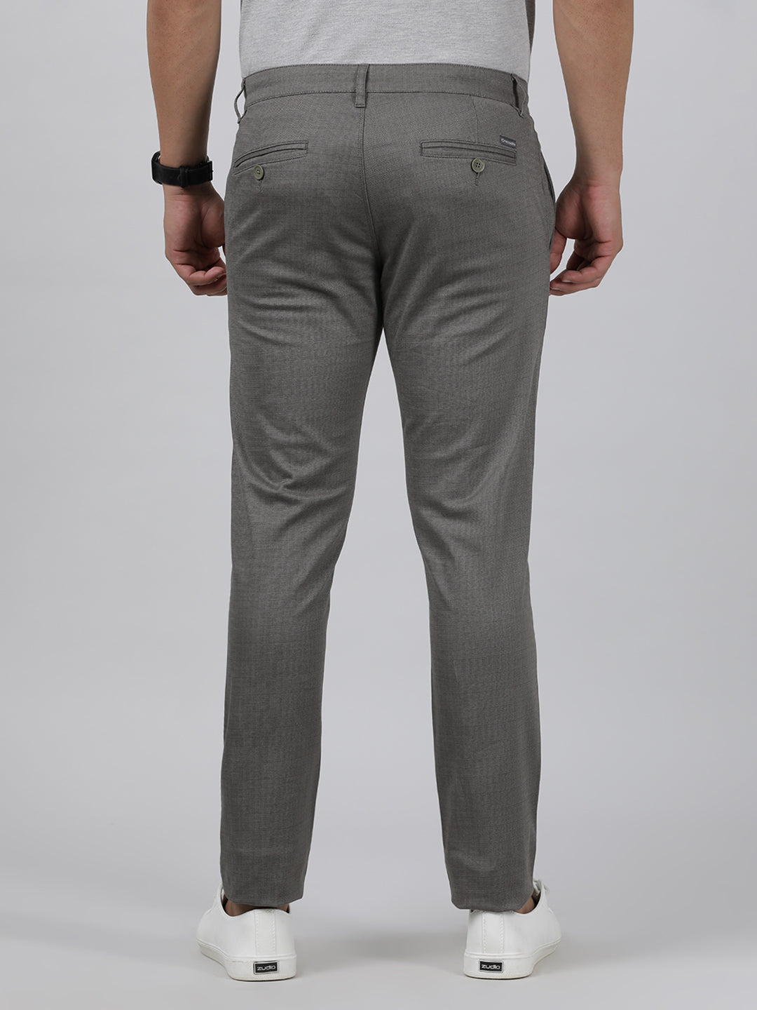 Casual Trim Fit Printed Grey Trousers for Men