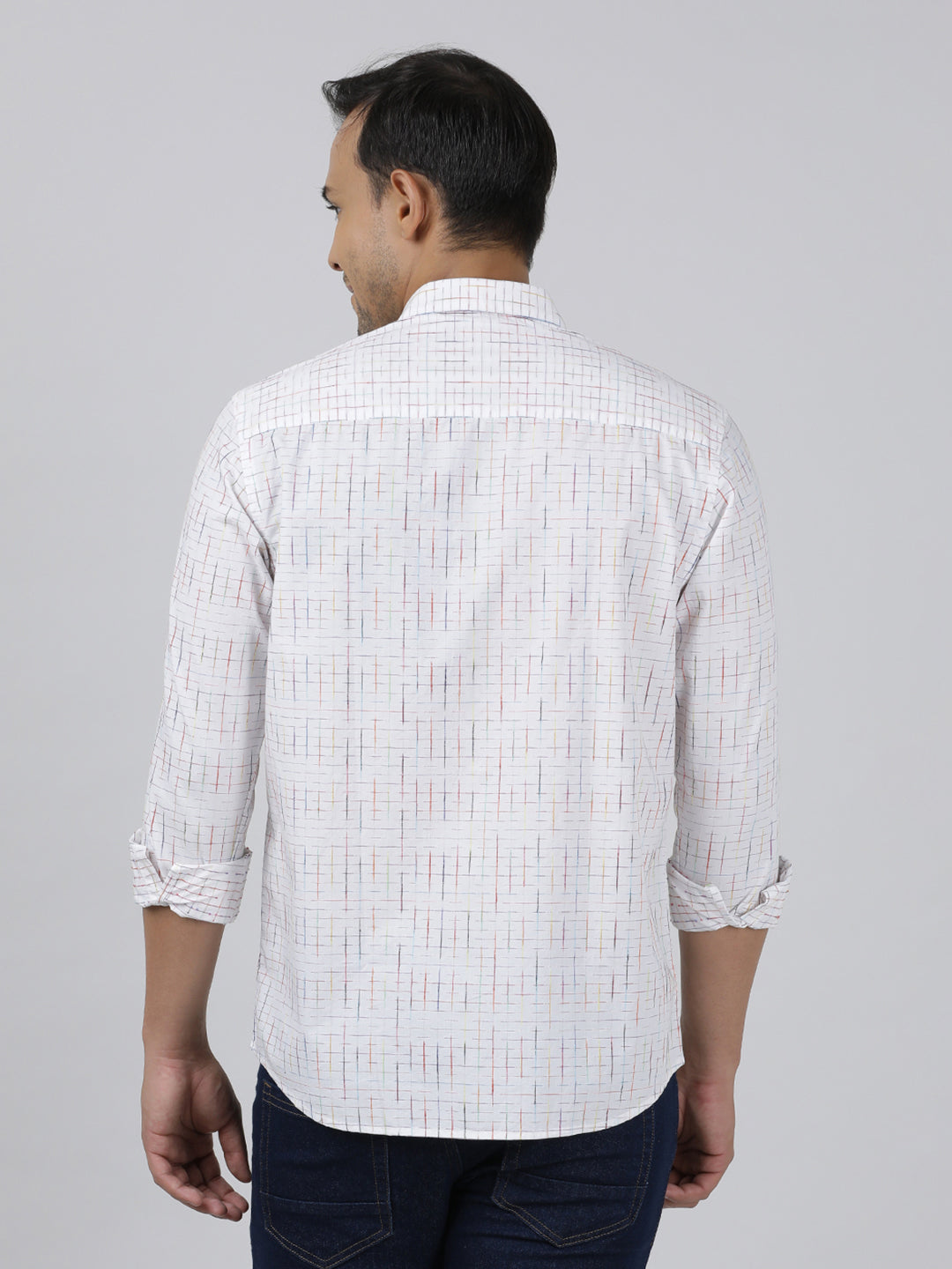 Casual White Full Sleeve Regular Fit Print Shirt with Collar for Men