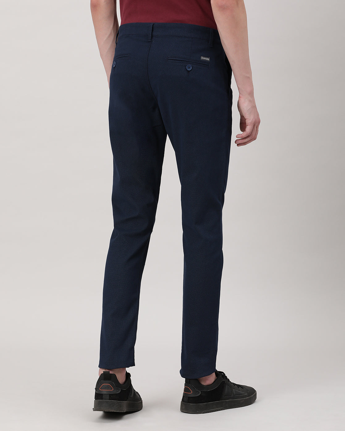 Casual Trim Fit Printed Navy Trousers for Men